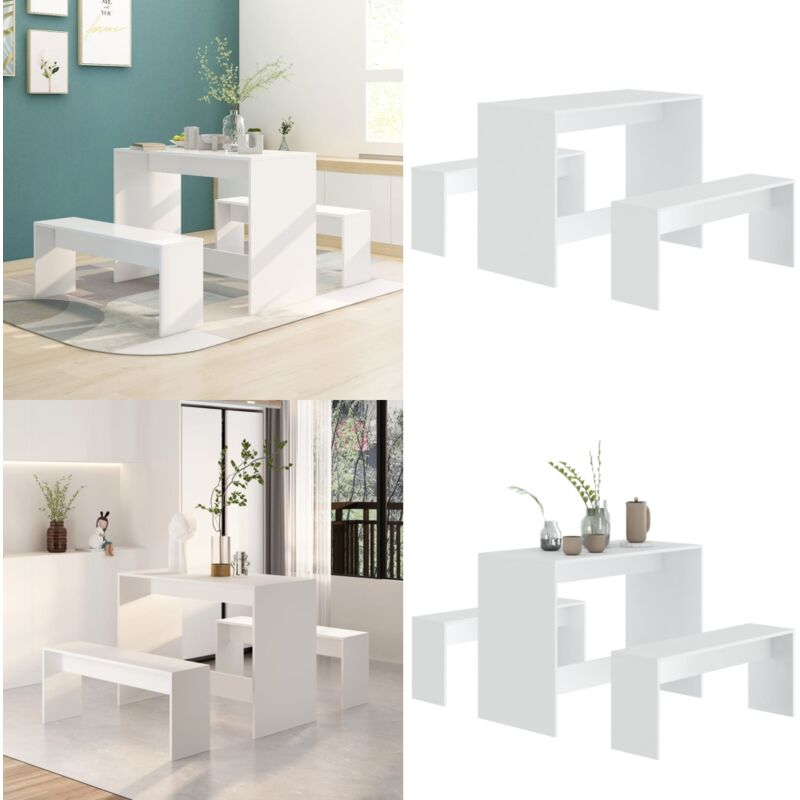 Ensemble à manger 3 pcs Blanc Bois d'ingénierie - Ensemble De Salle à Manger - Table Et Chaises - Mobilier De Salle à Manger - Cuisine Moderne