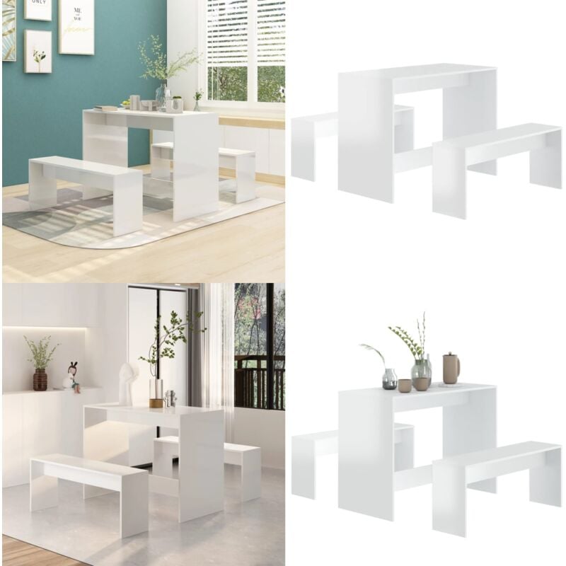 Ensemble à manger 3 pcs Blanc brillant Bois d'ingénierie - Ensemble De Salle à Manger - Table Et Chaises - Mobilier Contemporain - Cuisine Blanche