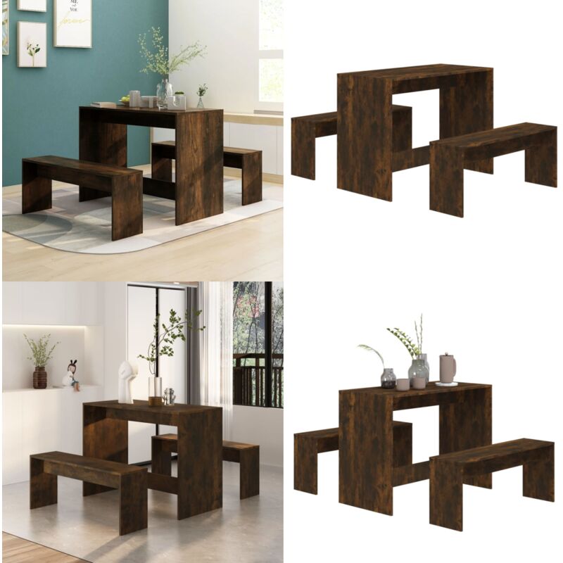 Ensemble à manger 3 pcs chêne fumé bois d'ingénierie - Ensemble De Salle à Manger - Table Et Chaises - Mobilier De Salle à Manger - Cuisine Moderne