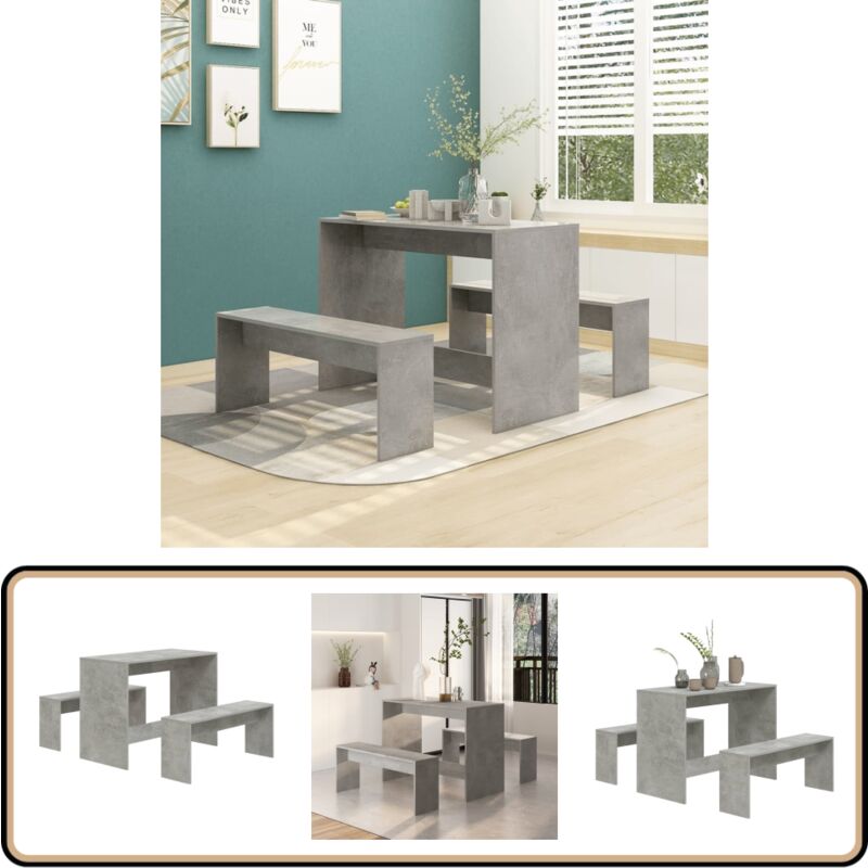 Ensemble à manger 3 pcs Gris béton Bois d'ingénierie - Ensemble De Salle à Manger - Table Et Chaises - Mobilier De Salle à Manger - Cuisine Moderne