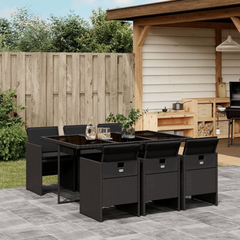 Vidaxl - Ensemble à manger de jardin coussins 7pcs Noir Résine tressée