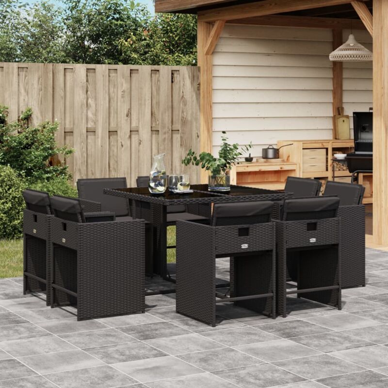 Vidaxl - Ensemble à manger de jardin 9pcs coussins noir résine tressée