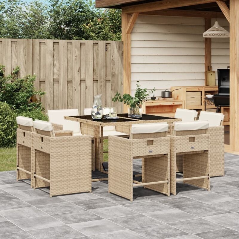 Vidaxl - Ensemble à manger de jardin et coussins 9 pcs beige Poly rotin