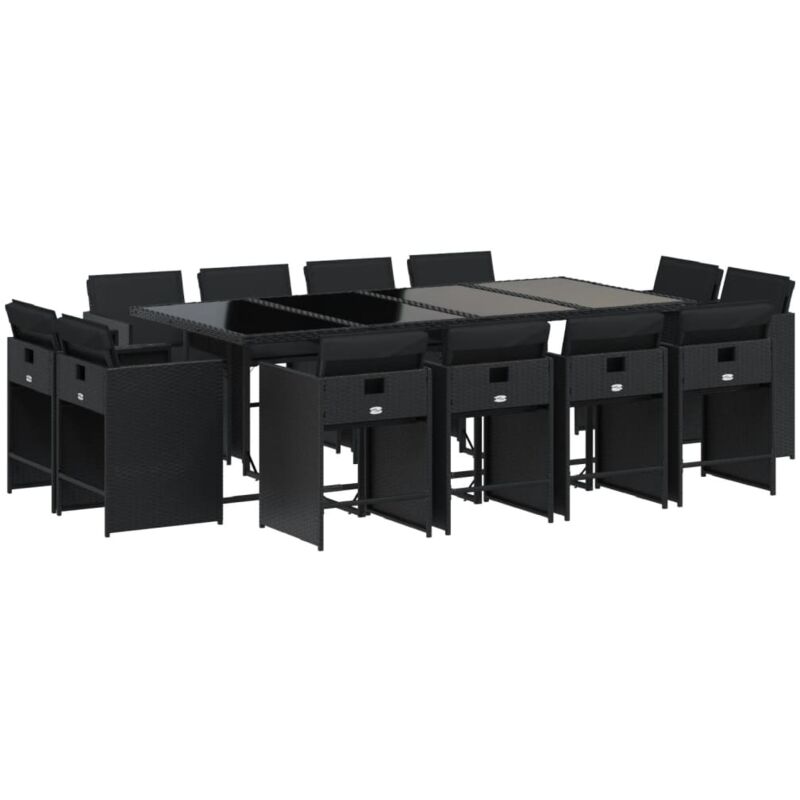 Ensemble à manger de jardin 13 pcs coussins noir résine tressée Vidaxl
