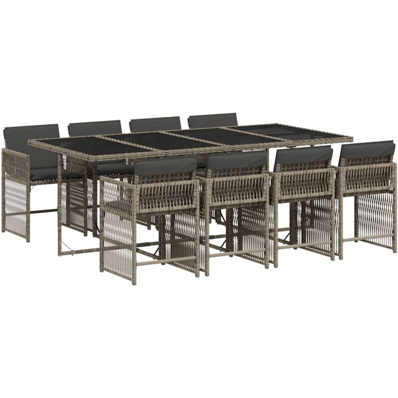 Ensemble à manger de jardin 9 pcs coussins gris résine tressée Vidaxl