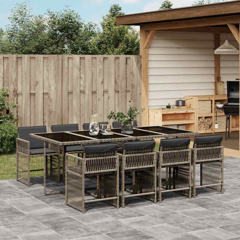 vidaXL Ensemble à manger de jardin 9 pcs avec coussins Gris 3211640