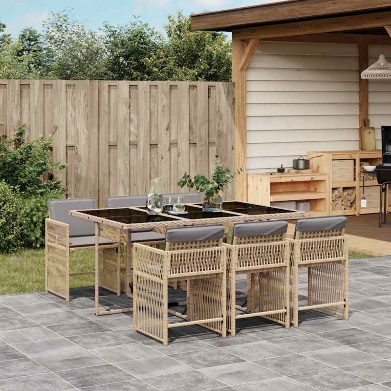 Ensemble à manger de jardin coussins 7 pcs mélange beige rotin Vidaxl