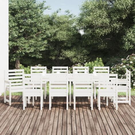 Ensemble à manger de jardin 11 pcs-Salon de jardin blanc bois massif de pin
