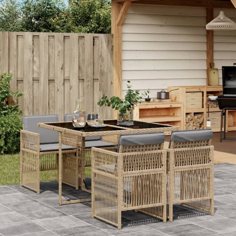Vidaxl - Ensemble à manger de jardin coussins 5 pcs mélange beige rotin