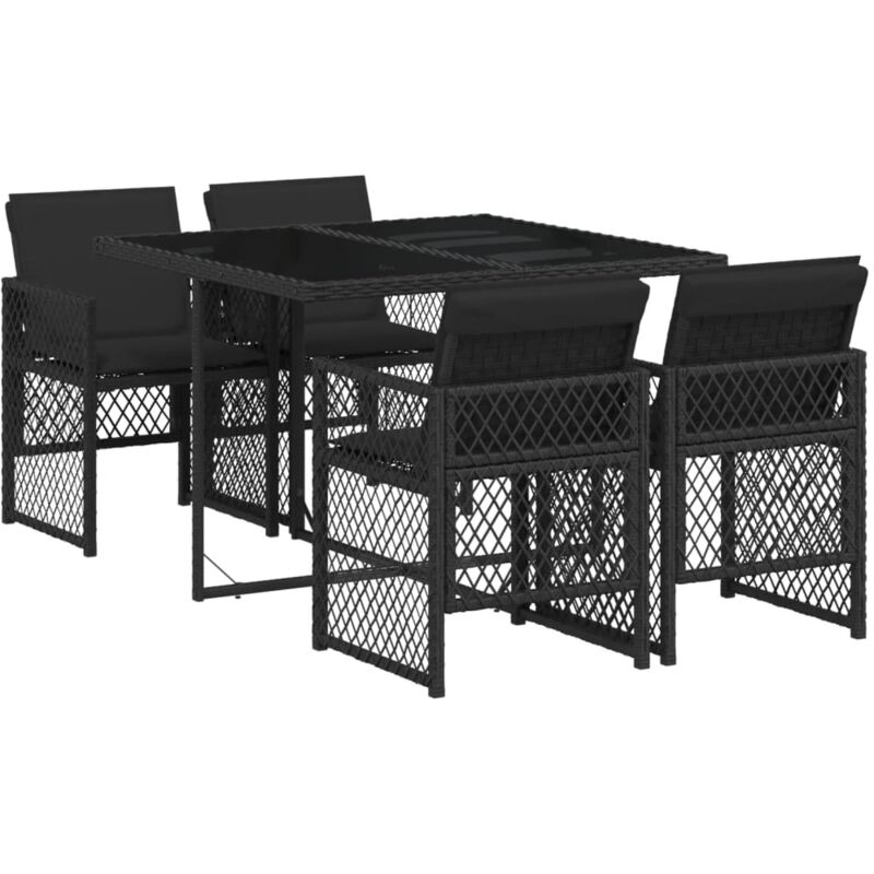 Ensemble à manger de jardin coussins 5pcs noir résine tressée - Vidaxl