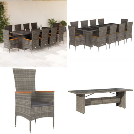 Ensemble à manger de jardin 11pcs avec coussins gris poly rotin - Meubles De Jardin - Salon De Jardin - Set De Jardin - Table De Jardin - Chaises De Jardin - Home & Living