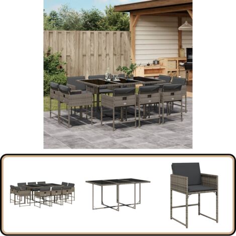 Ensemble à manger de jardin 11pcs avec coussins gris poly rotin - Salon De Jardin - Meuble De Jardin - Set De Jardin - Mobilier De Jardin - Table De Jardin
