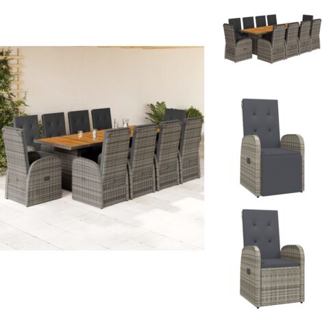Ensemble à manger de jardin 11pcs avec coussins gris poly rotin - Salon De Jardin - Meuble De Jardin - Set De Jardin - Table De Jardin - Chaises De Jardin