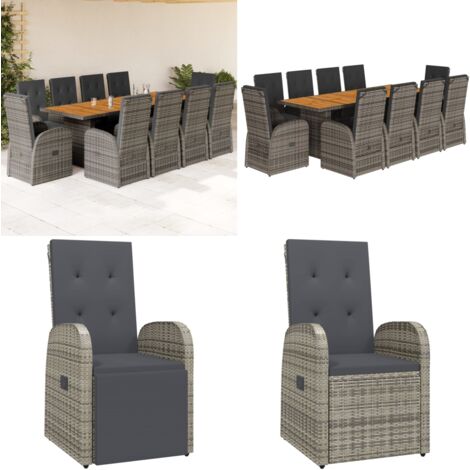 Ensemble à manger de jardin 11pcs avec coussins gris poly rotin - Salon De Jardin - Meuble De Jardin - Set De Jardin - Table De Jardin - Chaises De Jardin - Home & Living