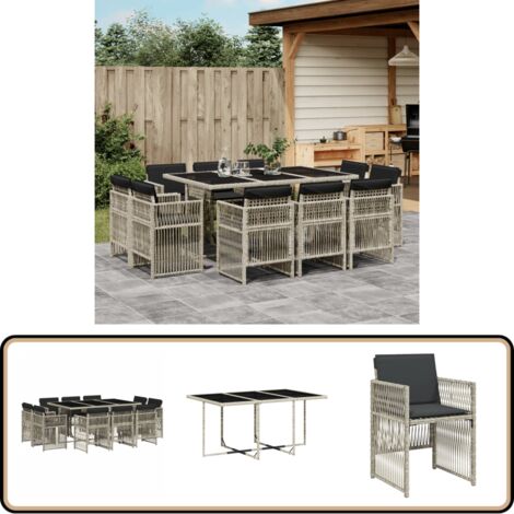 Ensemble à manger de jardin 11pcs avec coussins gris poly rotin - Salon De Jardin - Meuble De Jardin - Set De Salon De Jardin - Mobilier De Jardin - Table De Jardin