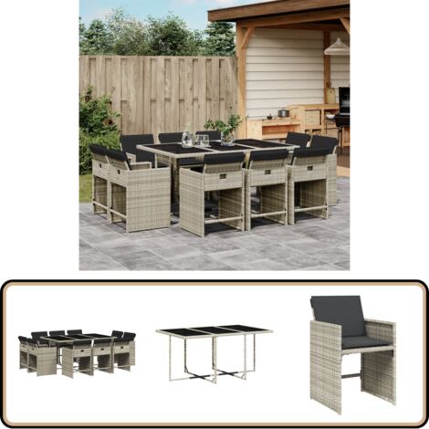 Ensemble à manger de jardin 11pcs avec coussins gris poly rotin - Salon De Jardin - Meuble De Jardin - Set De Salon De Jardin - Mobilier De Jardin - Table De Jardin