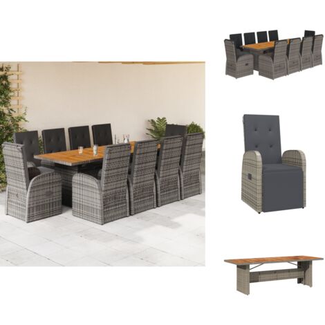 Ensemble à manger de jardin 11pcs avec coussins gris poly rotin - Salon De Jardin - Meuble De Jardin - Set De Salon De Jardin - Table De Jardin - Chaises De Jardin