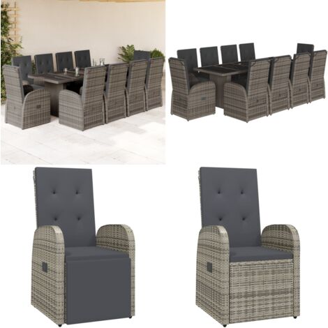 Ensemble à manger de jardin 11pcs avec coussins gris poly rotin - Salon De Jardin - Meuble De Jardin - Set De Salon De Jardin - Table De Jardin - Chaises De Jardin - Home & Living