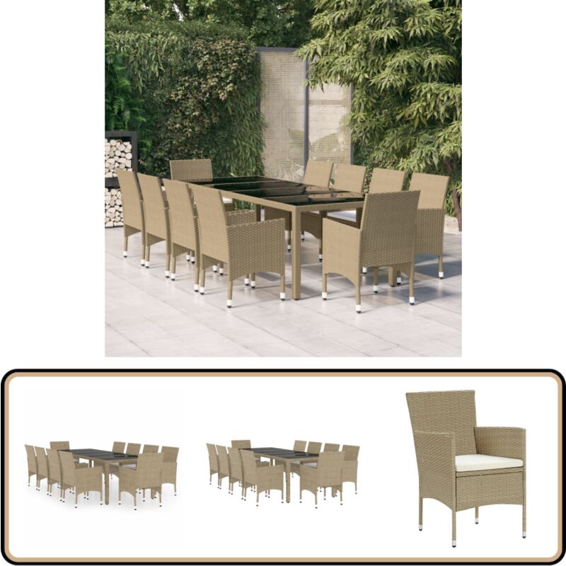 Ensemble à manger de jardin 11pcs Résine tressée Beige - Table De Jardin - Salon De Jardin - Meubles De Jardin - Set De Jardin - Résine Tressée