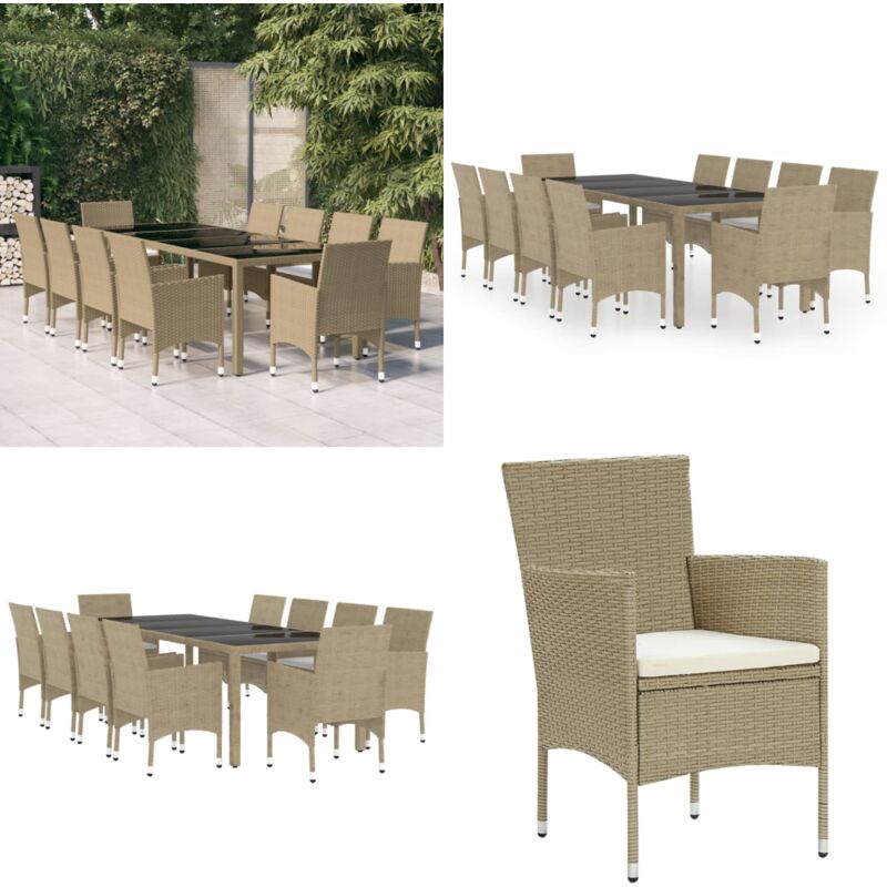 Ensemble à manger de jardin 11pcs Résine tressée Beige - Table De Jardin - Salon De Jardin - Meubles De Jardin - Set De Jardin - Résine Tressée