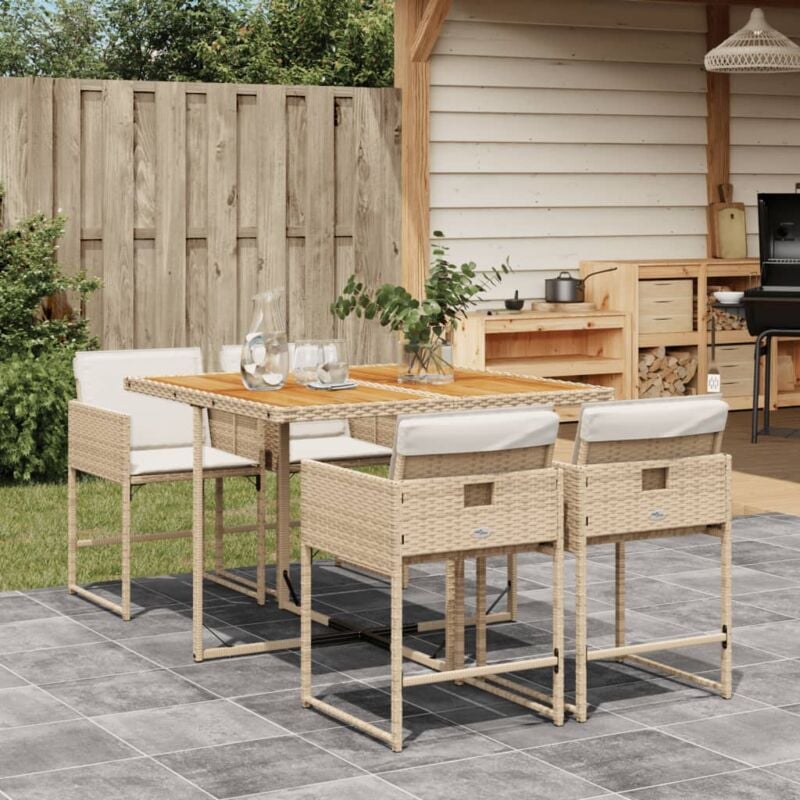 Vidaxl - Ensemble à manger de jardin avec coussins 5pcs Beige poly rotin