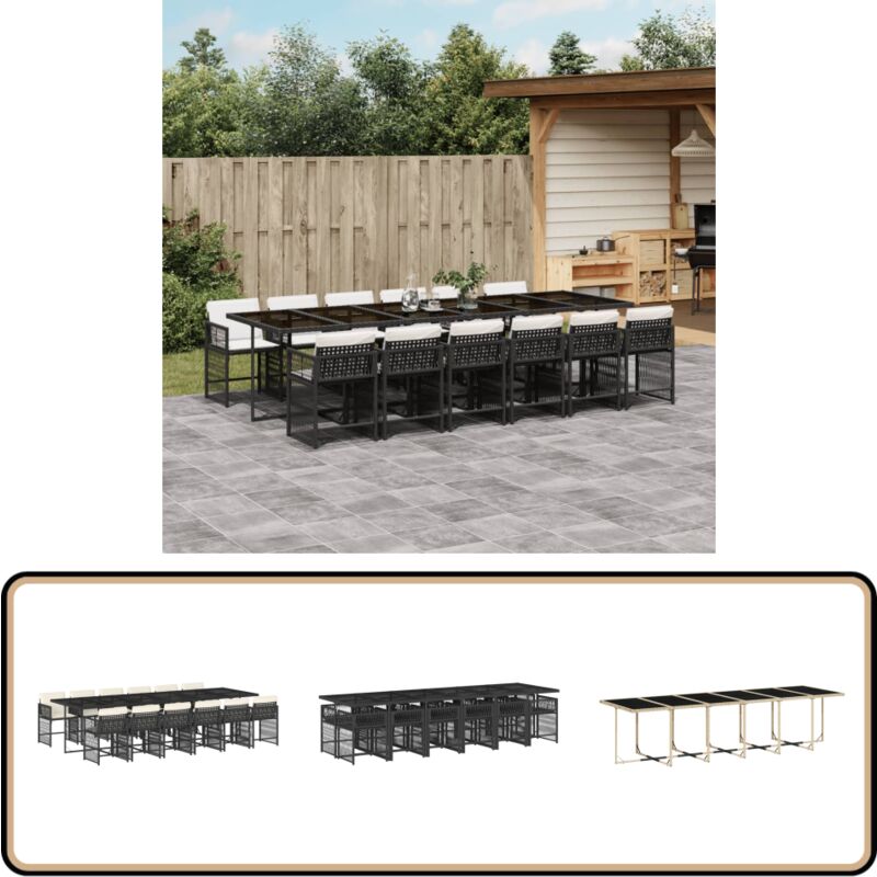 Ensemble à manger de jardin 13 pcs coussins noir résine tressée - Meubles De Jardin - Salon De Jardin - Set De Jardin - Table De Jardin - Chaises De