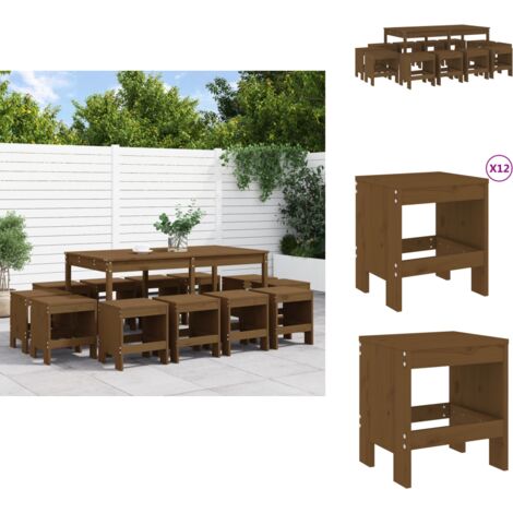 Ensemble à manger de jardin 13 pcs marron miel bois pin massif - Meubles De Jardin - Salon De Jardin - Set De Table - Mobilier De Jardin - Table De Jardin
