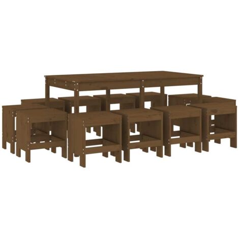 Ensemble à manger de jardin 13 pcs  Mobilier de jardin marron miel bois pin massif