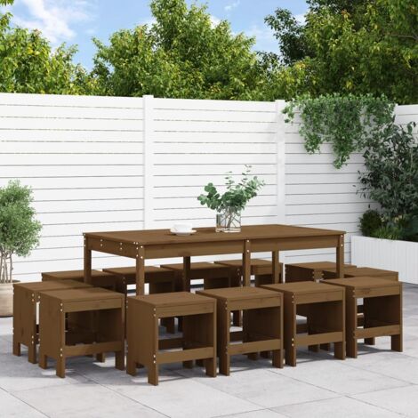 Ensemble à manger de jardin 13 pcs-Salon de jardin marron miel bois pin massif