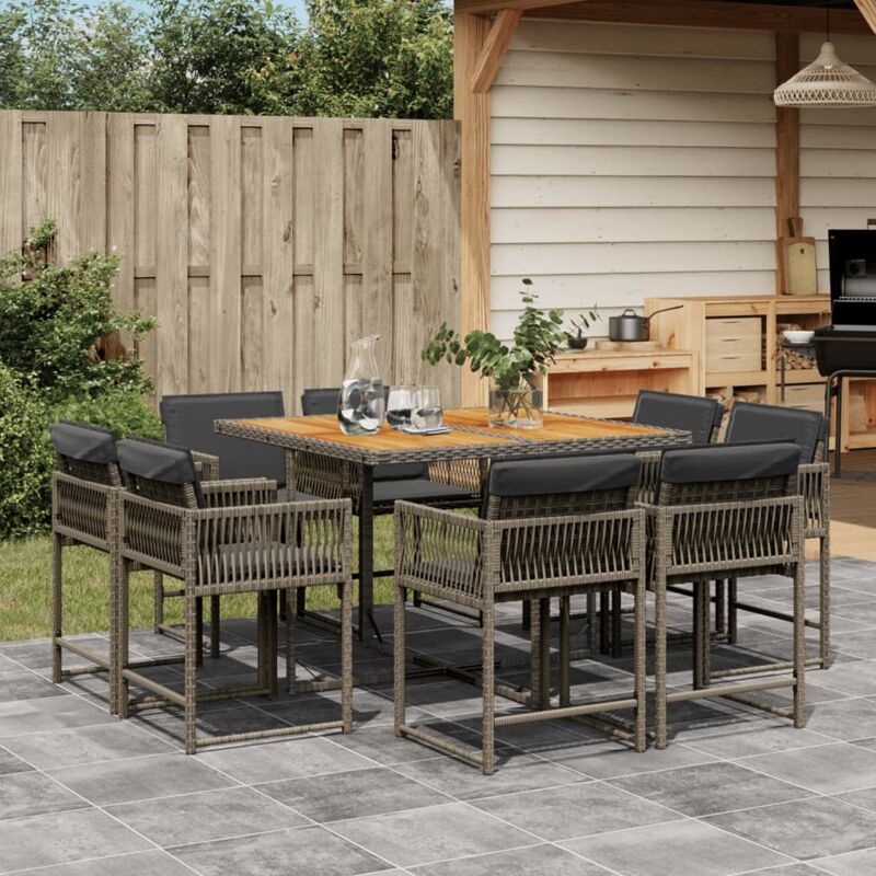 Ensemble à manger de jardin 9 pcs coussins gris résine tressée - Vidaxl