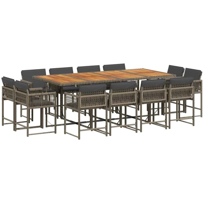 Ensemble à manger de jardin coussins 13 pcs gris résine tressée Vidaxl