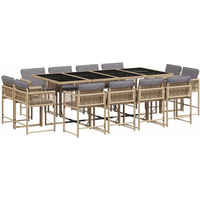 Ensemble à manger de jardin coussins 13 pcs mélange beige rotin Vidaxl