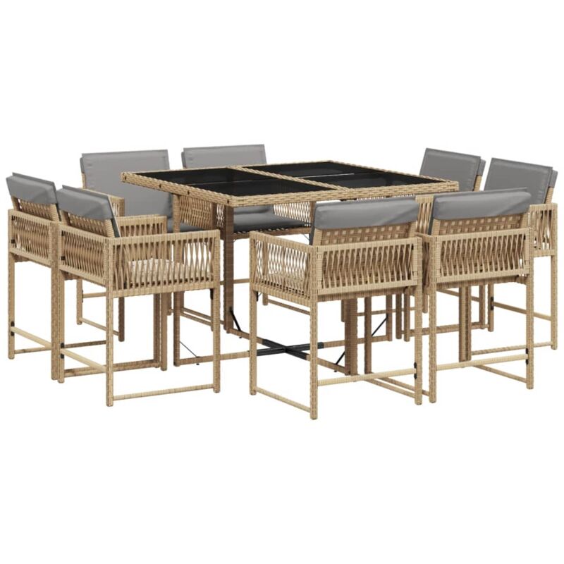 Ensemble à manger de jardin et coussins 9 pcs mélange beige vidaXL