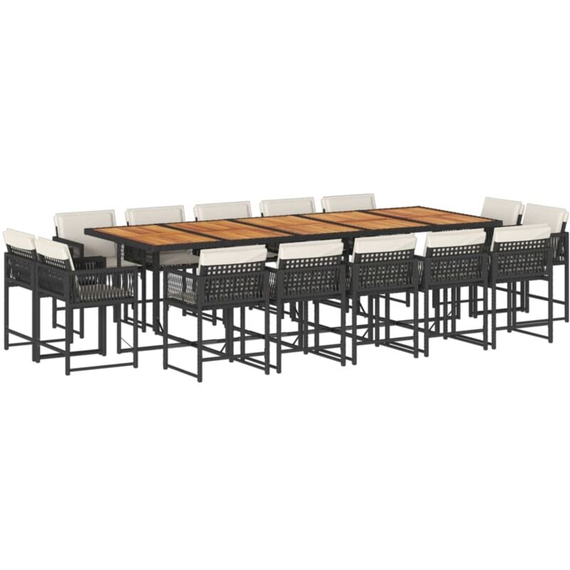 Ensemble à manger de jardin 15 pcs coussins noir résine tressée vidaXL