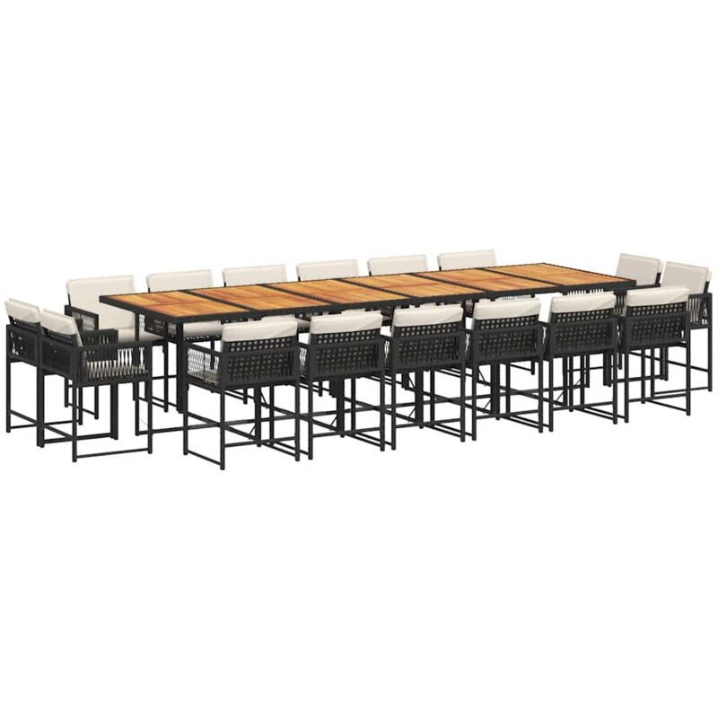 Ensemble à manger de jardin 17 pcs coussins noir résine tressée Vidaxl