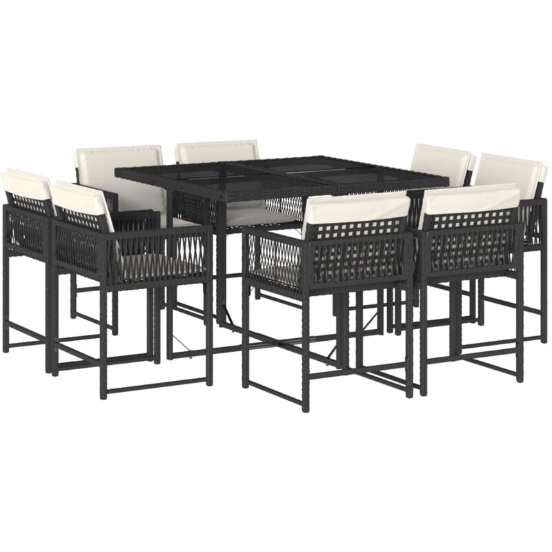 Vidaxl - Ensemble à manger de jardin 9pcs coussins noir résine tressée