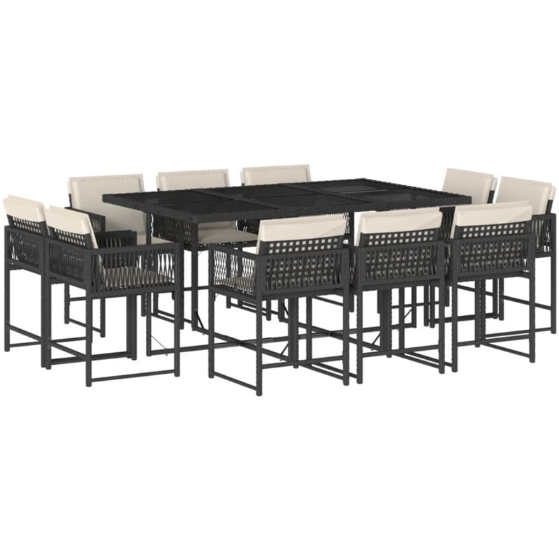 Ensemble à manger de jardin 11 pcs coussins noir résine tressée