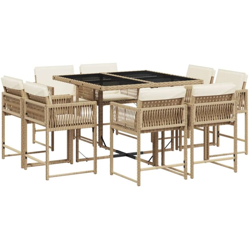 Vidaxl - Ensemble à manger de jardin et coussins 9 pcs beige Poly rotin
