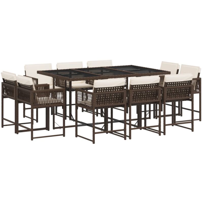 Vidaxl - Ensemble à manger de jardin et coussins 11 pcs marron rotin