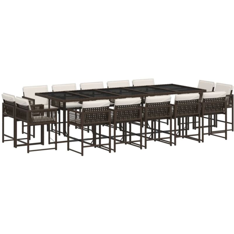 Ensemble à manger de jardin avec coussins 15 pcs marron rotin