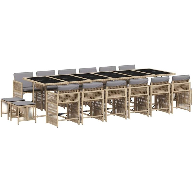 Ensemble à manger de jardin et coussins 17 pcs mélange beige Vidaxl