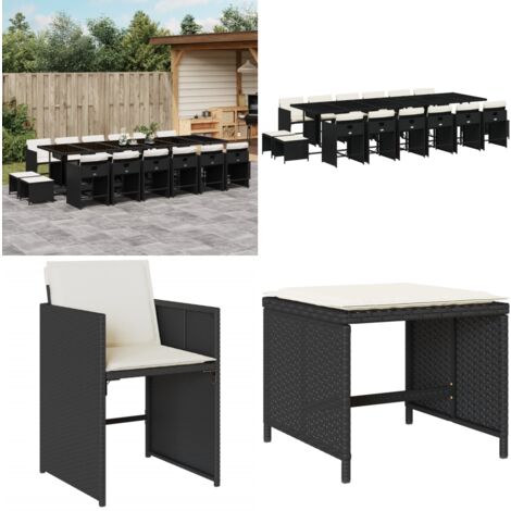 Ensemble à manger de jardin 17 pcs coussins noir résine tressée - Ensemble Salon De Jardin - Meuble De Jardin - Mobilier Extérieur - Table Et Chaises - Set Repas Extérieur - Home & Living