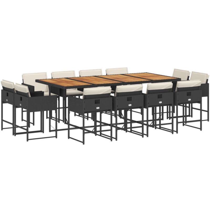vidaXL Ensemble à manger de jardin 13 pcs coussins noir résine tressée