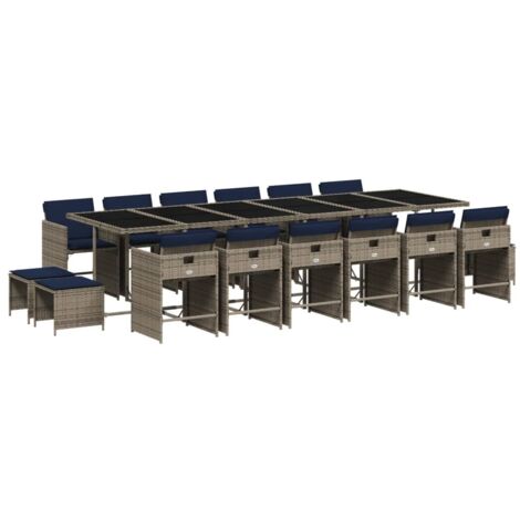 Ensemble à manger de jardin 17 pcs et coussins résine tressée vidaXL