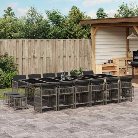 Ensemble à manger de jardin 17 pcs et coussins résine tressée vidaXL
