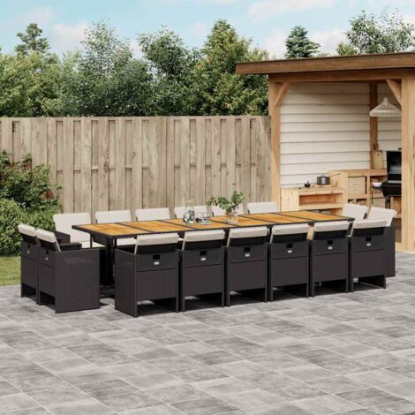 Ensemble à manger de jardin 17 pcs-Salon de jardin coussins noir résine tressée 248932