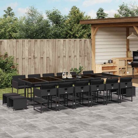 Ensemble à manger de jardin 17 pcs-Salon de jardin coussins noir résine tressée 440617