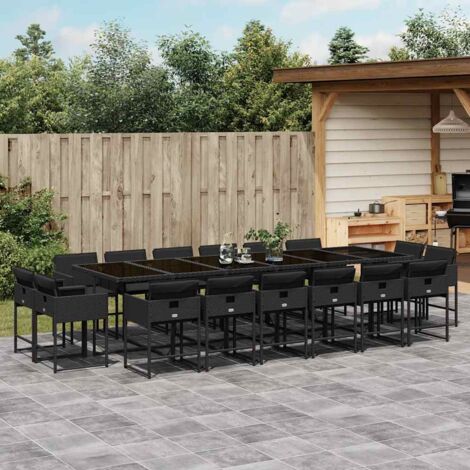 Ensemble à manger de jardin 17 pcs-Salon de jardin coussins noir résine tressée 446866