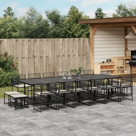 Ensemble à manger de jardin 17 pcs-Salon de jardin coussins noir résine tressée 515010