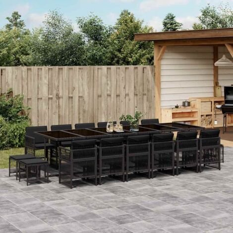Ensemble à manger de jardin 17 pcs-Salon de jardin coussins noir résine tressée 628734